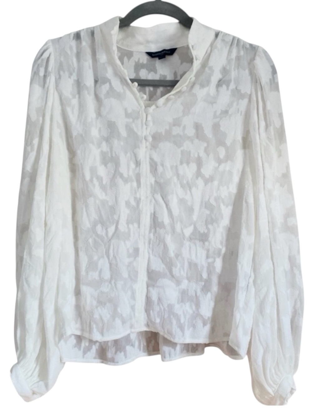 Banana Republic Floral Jacquard Blouse Ivory Sheer Puff Sleeve Top S